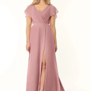 Azazie Dusty Rose Flutter-Sleeve V-Neck Maxi Dress